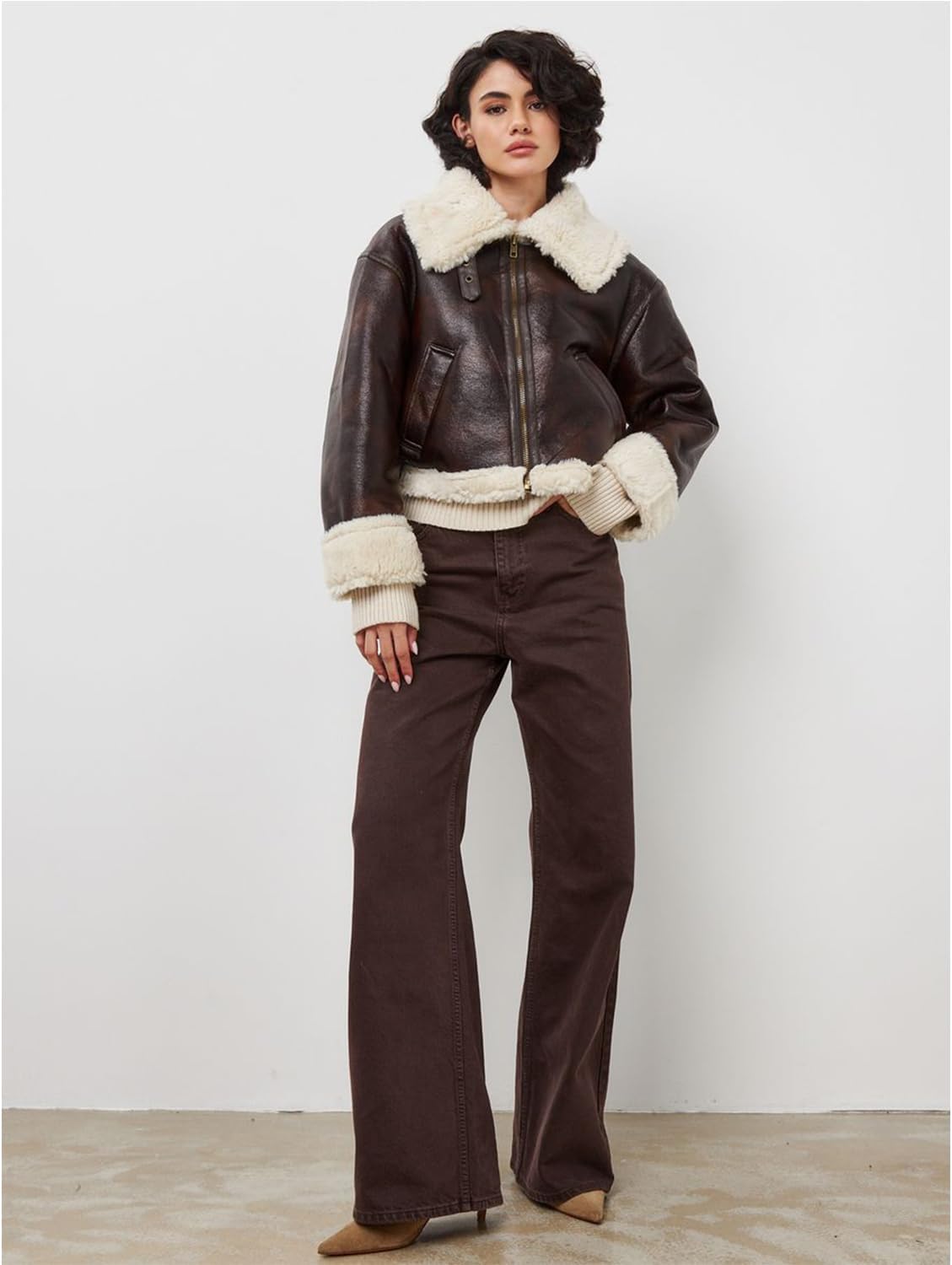 LY VAREY LIN Women Faux Leather Jacket with Faux Fur Lining Warm Winter Biker Coat Large